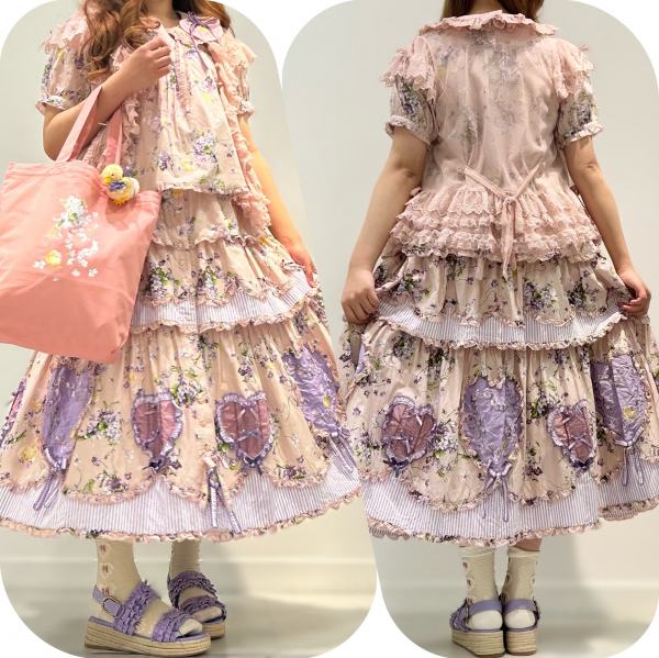 最も優遇の リトルヴァイオレットプリントパッチワークスカート*〜 | ピンク スカート